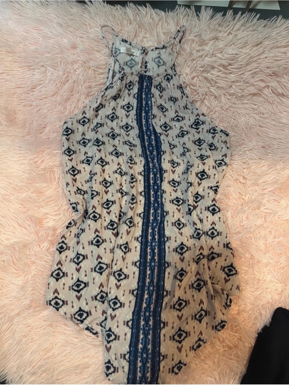 Maurice’s Boho Halter Tank Top with Navy Lace Stripe - Women Tops